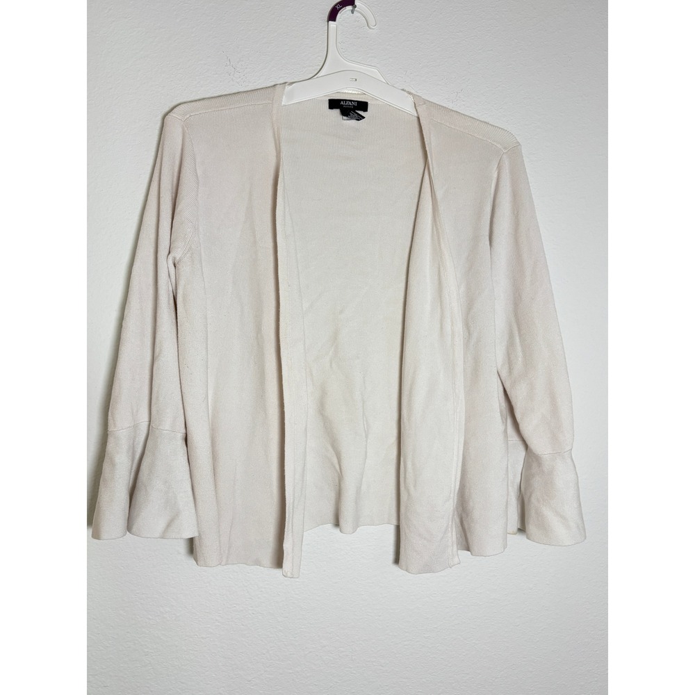Alfani Petite Cream Ribbed Open Front Cardigan Bell Sleeve Sweater PL
